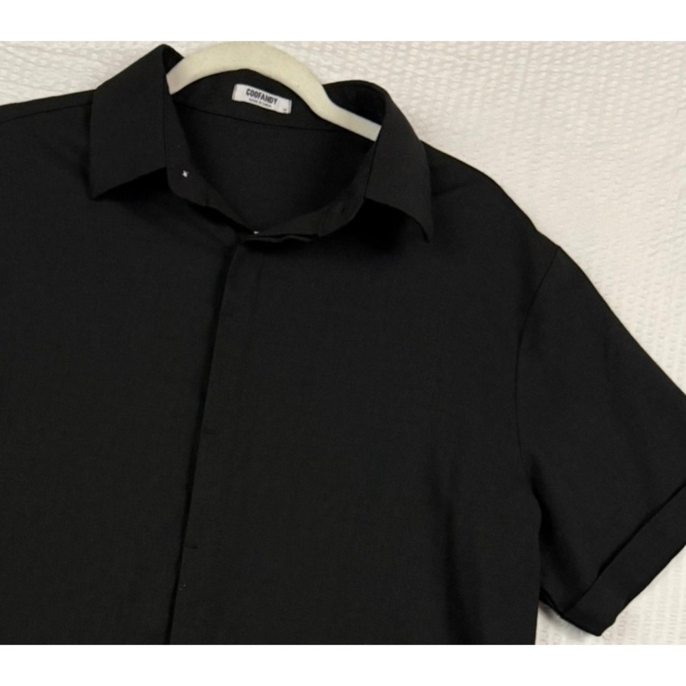 COOFANDY Mens Black Linen Blend Short Sleeve Button Down Shirt Size M